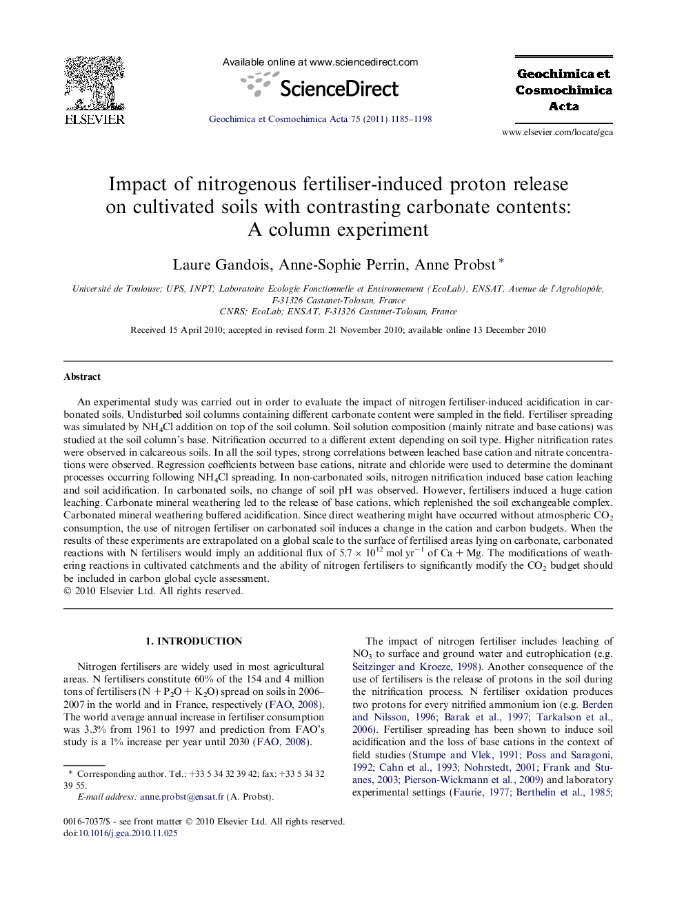 Impact of nitrogenous fertiliser-induced proton release on cultivated soils with contrasting carbonate contents: A column experiment