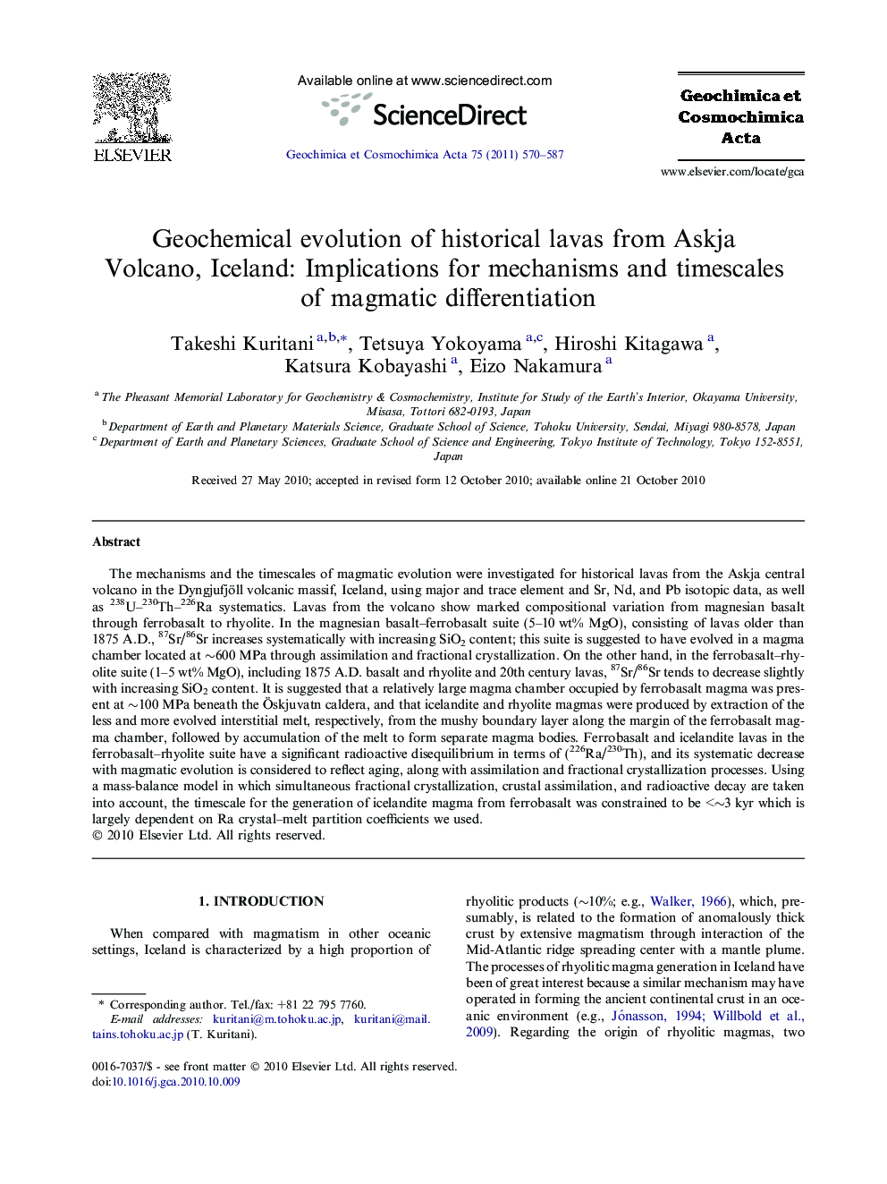 Geochemical evolution of historical lavas from Askja Volcano, Iceland: Implications for mechanisms and timescales of magmatic differentiation