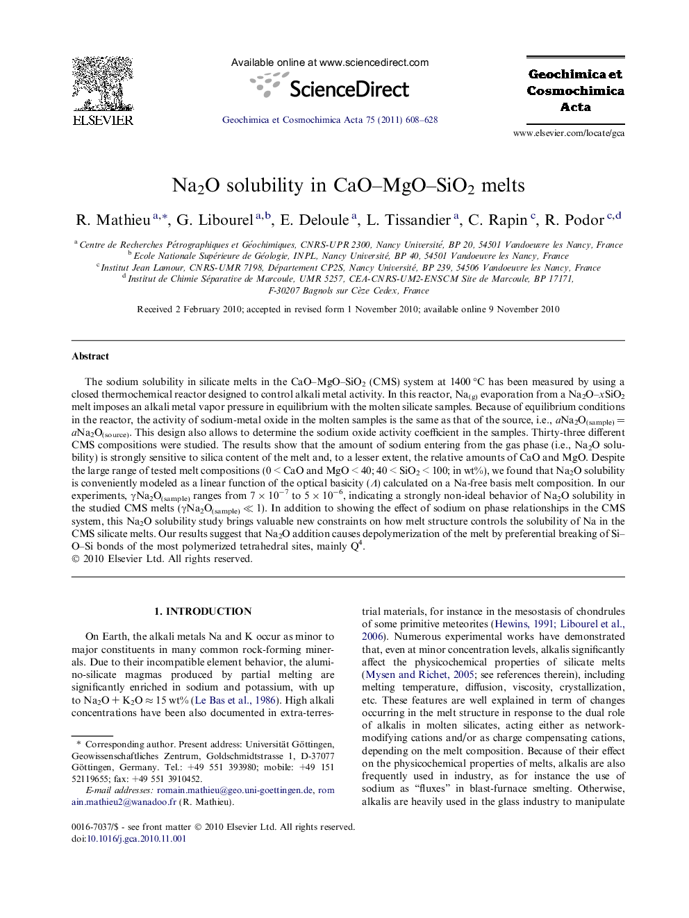 Na2O solubility in CaO–MgO–SiO2 melts