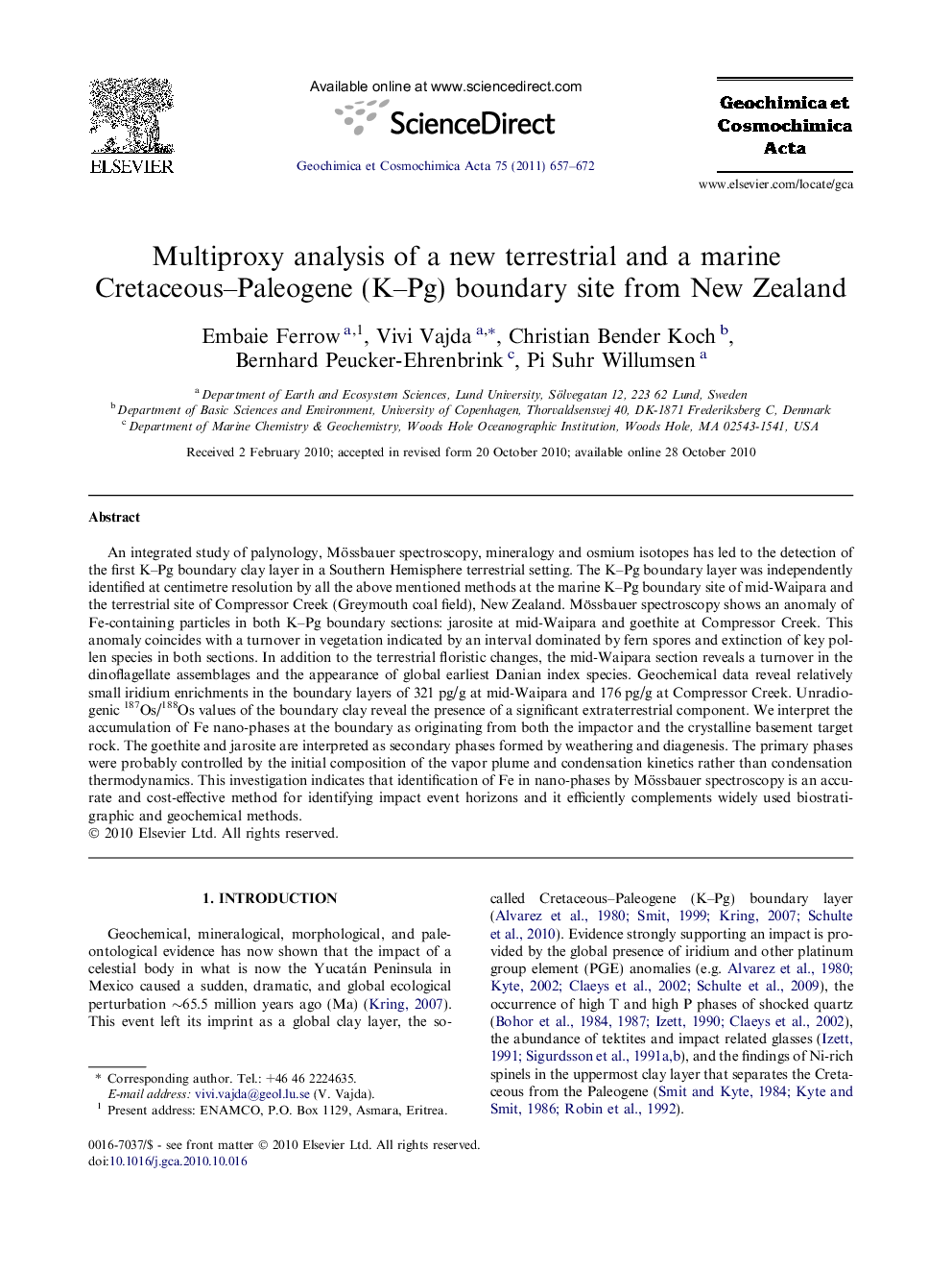 Multiproxy analysis of a new terrestrial and a marine Cretaceous–Paleogene (K–Pg) boundary site from New Zealand