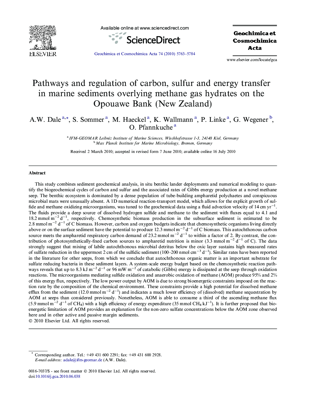 Pathways and regulation of carbon, sulfur and energy transfer in marine sediments overlying methane gas hydrates on the Opouawe Bank (New Zealand)