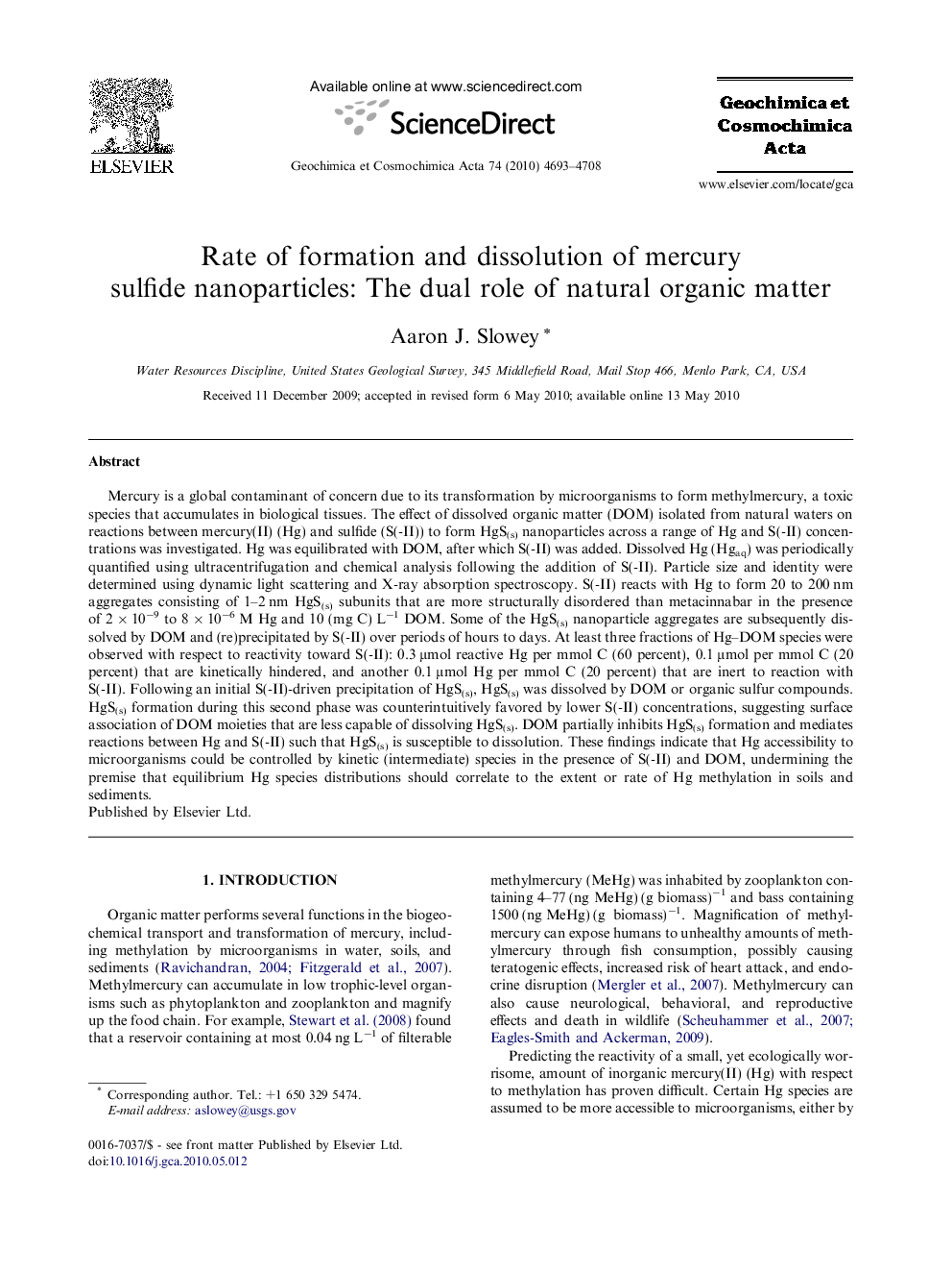 Rate of formation and dissolution of mercury sulfide nanoparticles: The dual role of natural organic matter