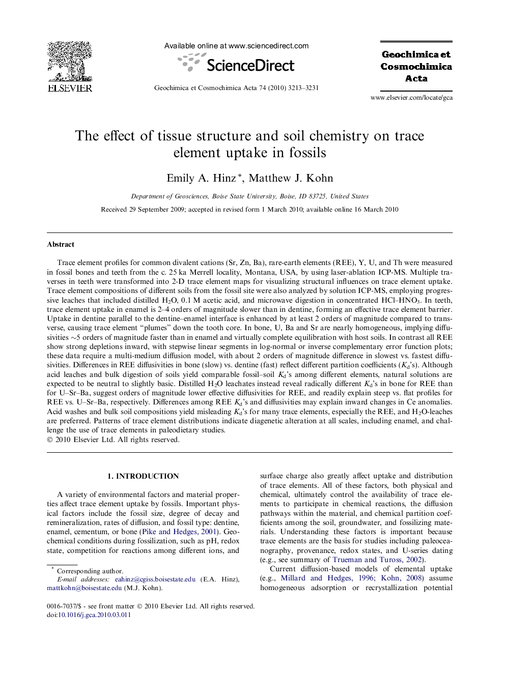 The effect of tissue structure and soil chemistry on trace element uptake in fossils