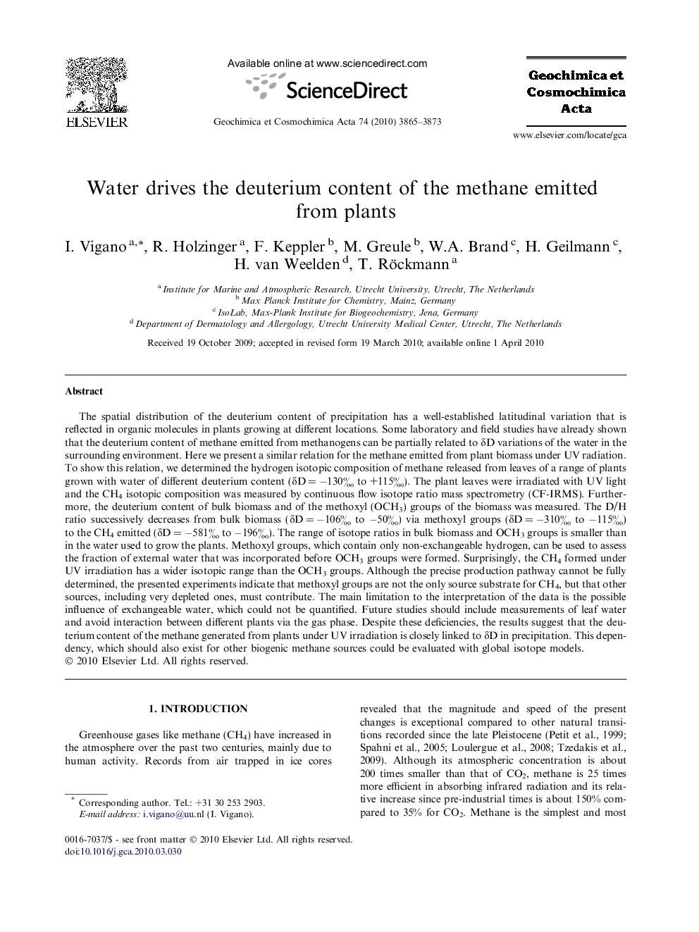 Water drives the deuterium content of the methane emitted from plants