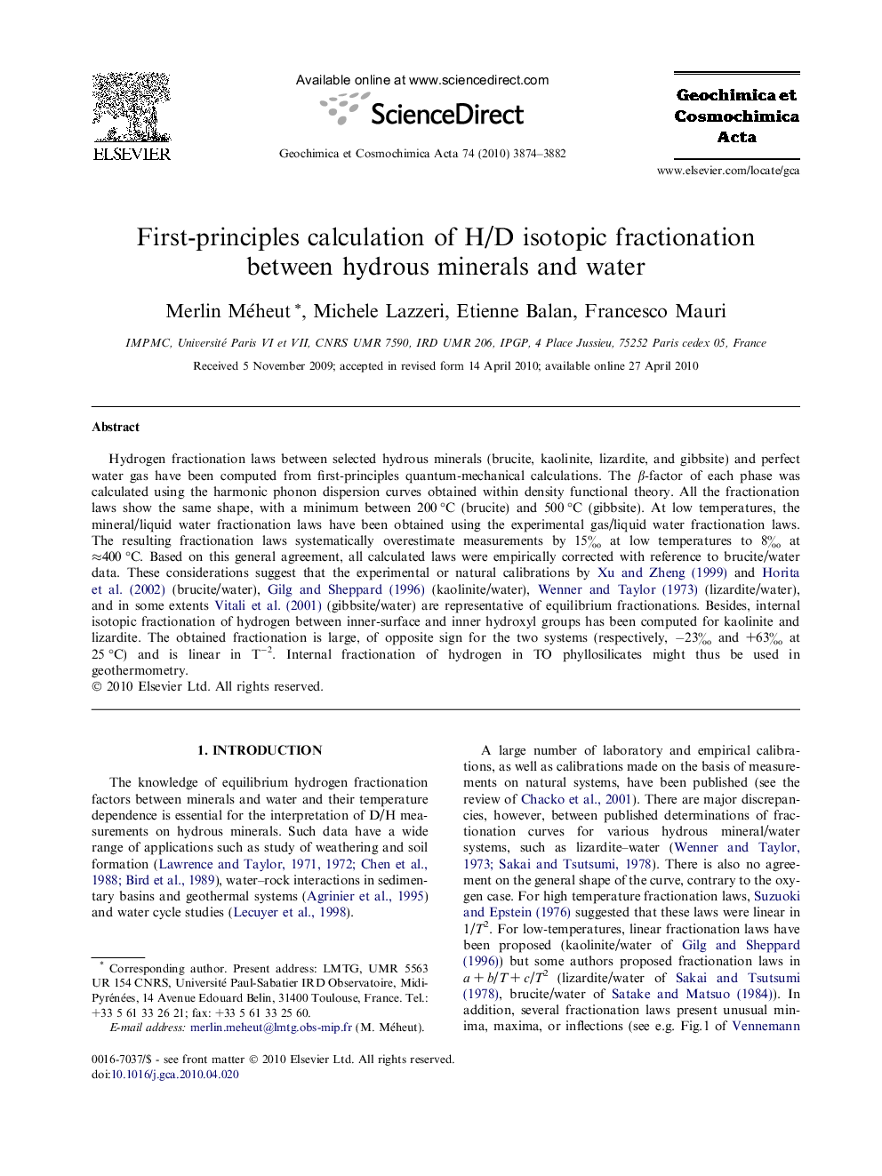 First-principles calculation of H/D isotopic fractionation between hydrous minerals and water