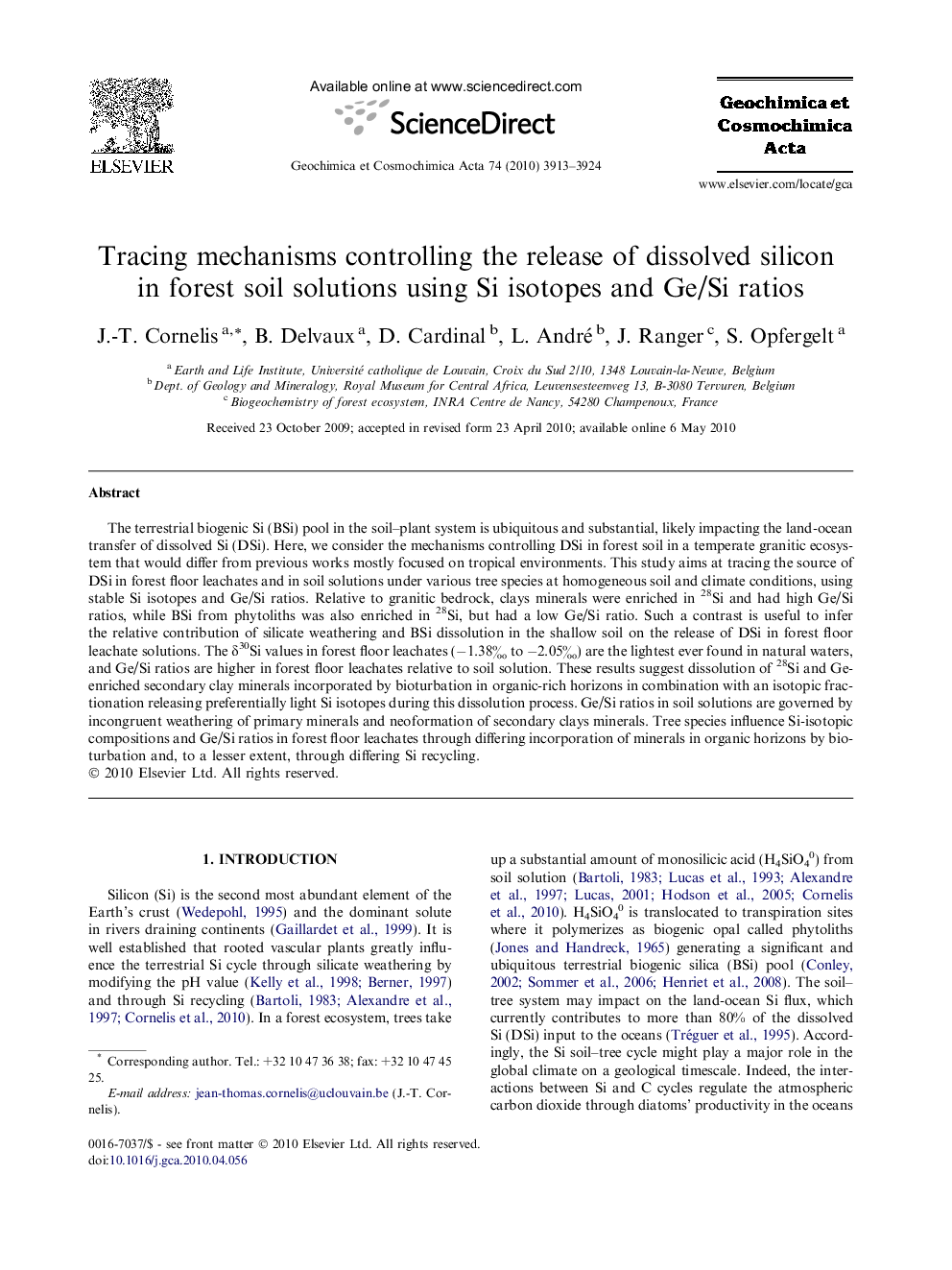 Tracing mechanisms controlling the release of dissolved silicon in forest soil solutions using Si isotopes and Ge/Si ratios