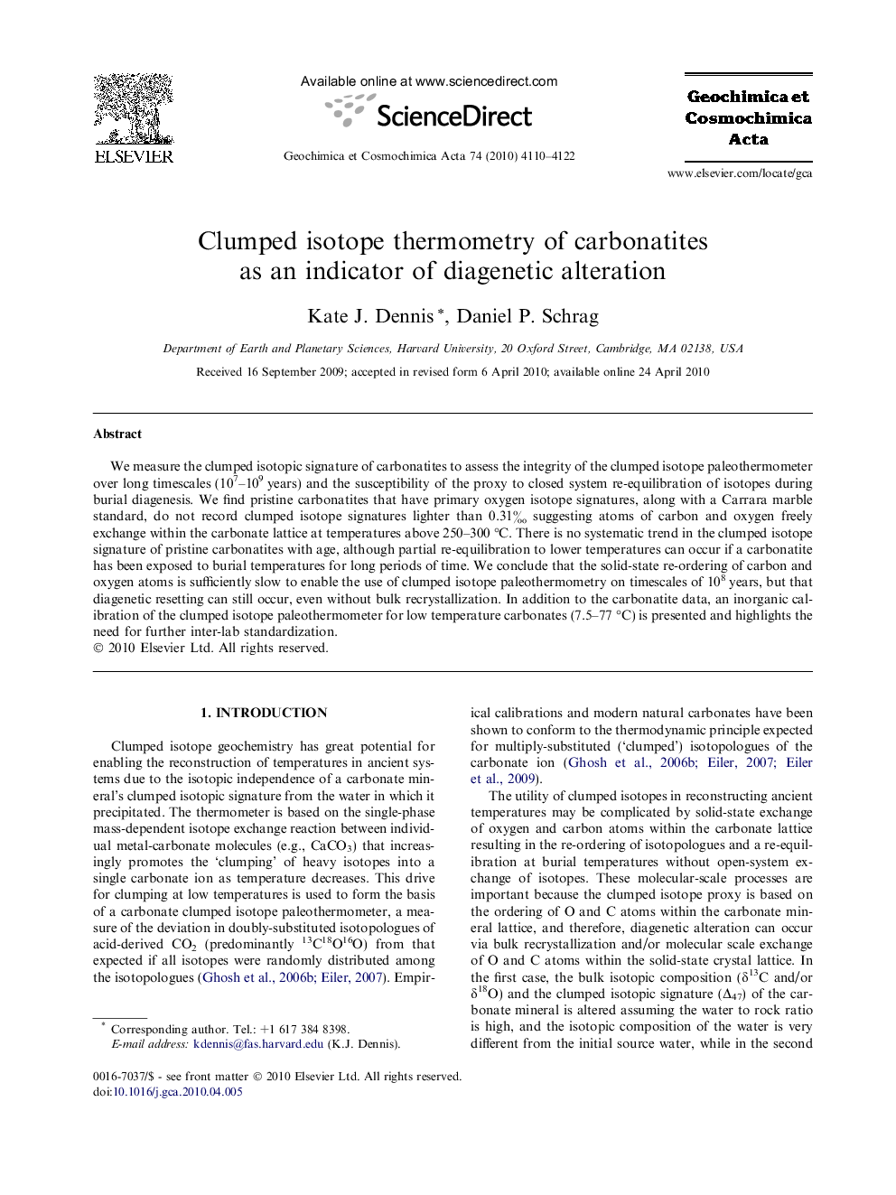 Clumped isotope thermometry of carbonatites as an indicator of diagenetic alteration