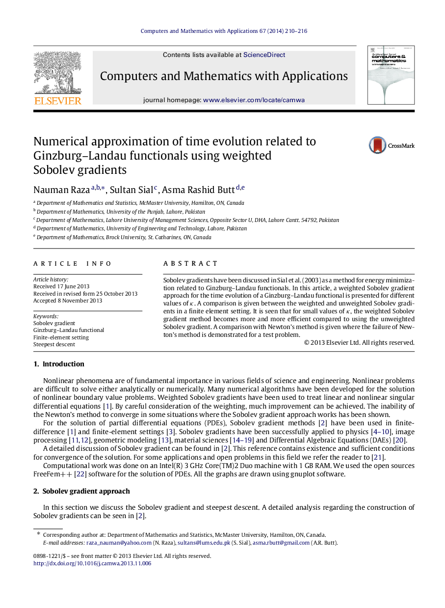 Numerical approximation of time evolution related to Ginzburg–Landau functionals using weighted Sobolev gradients