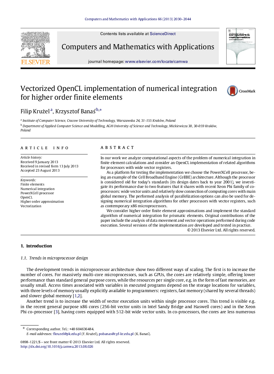 Vectorized OpenCL implementation of numerical integration for higher order finite elements