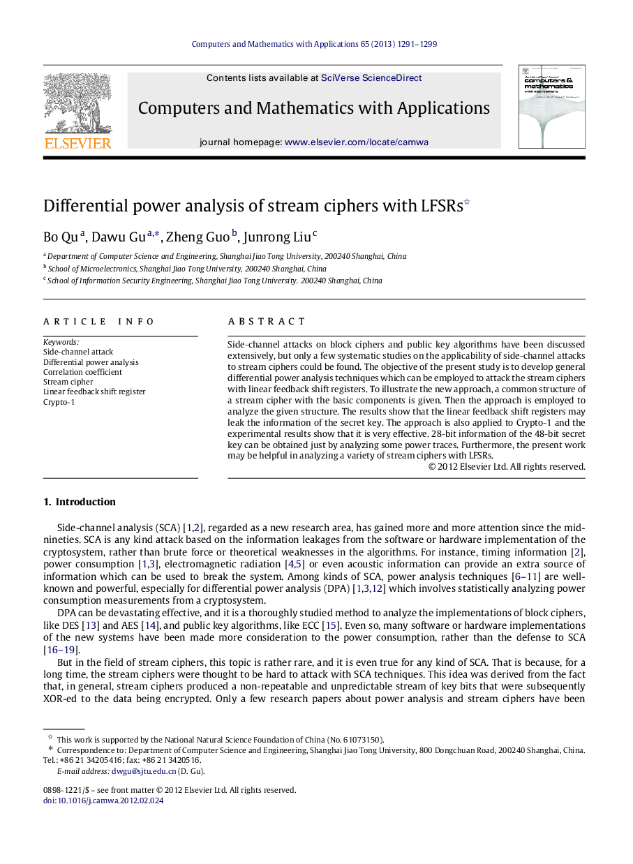 Differential power analysis of stream ciphers with LFSRs 