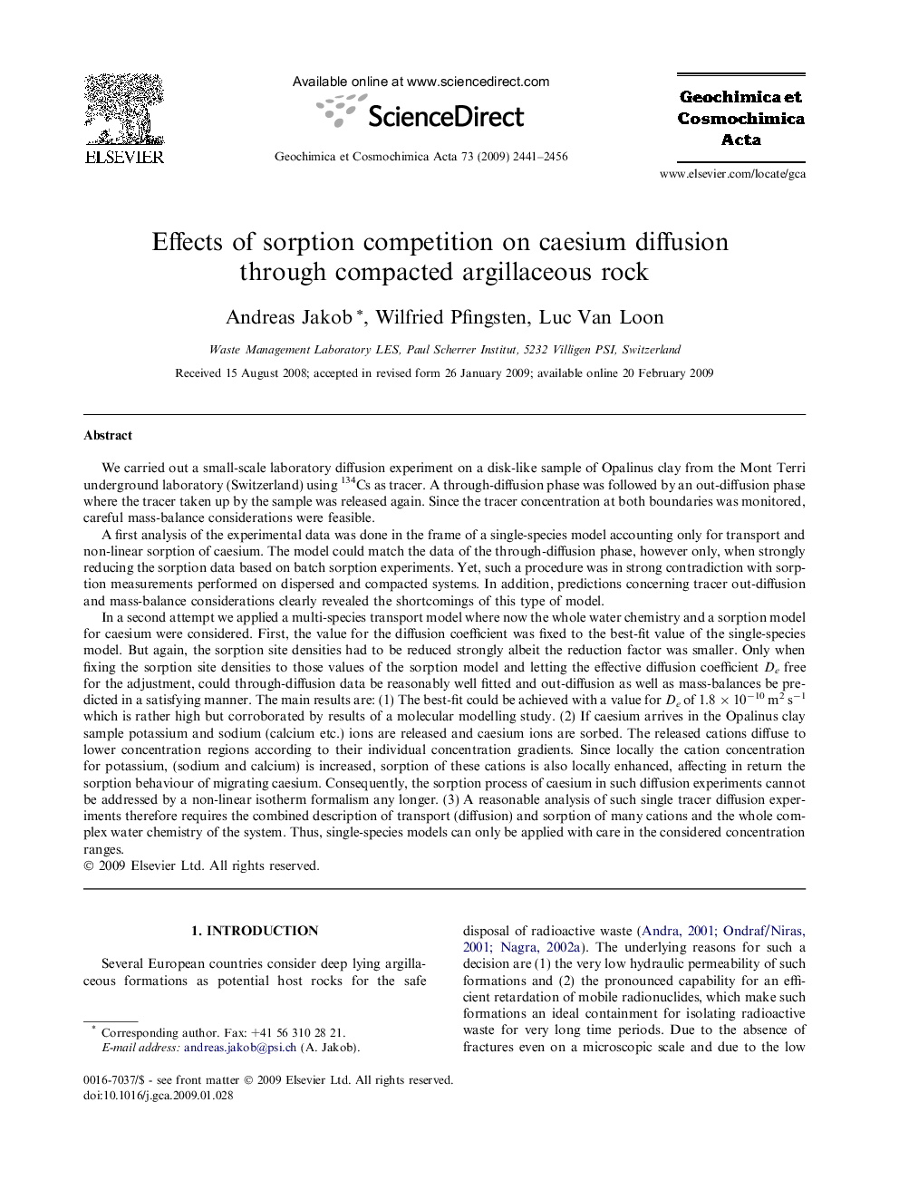 Effects of sorption competition on caesium diffusion through compacted argillaceous rock