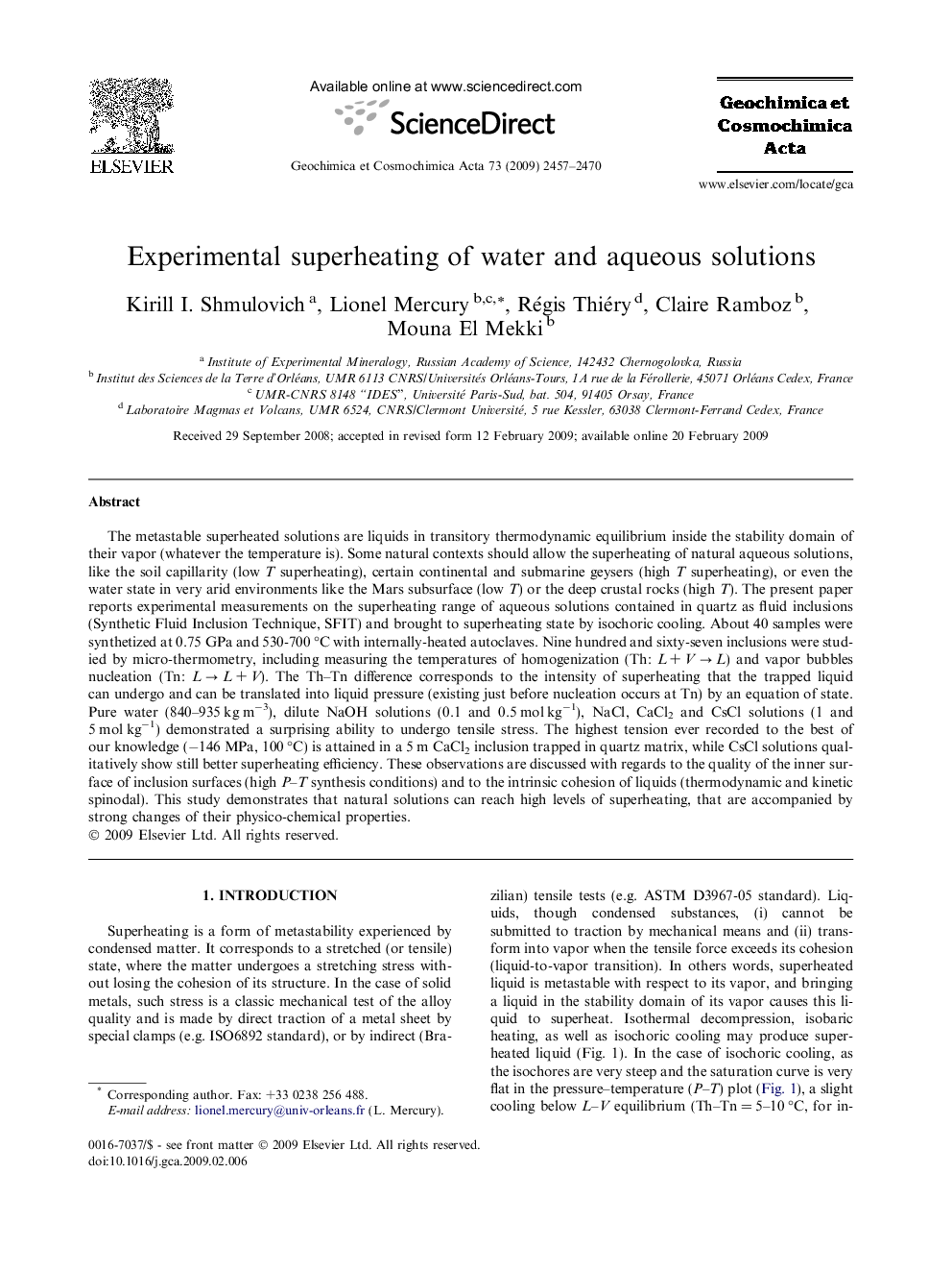 Experimental superheating of water and aqueous solutions