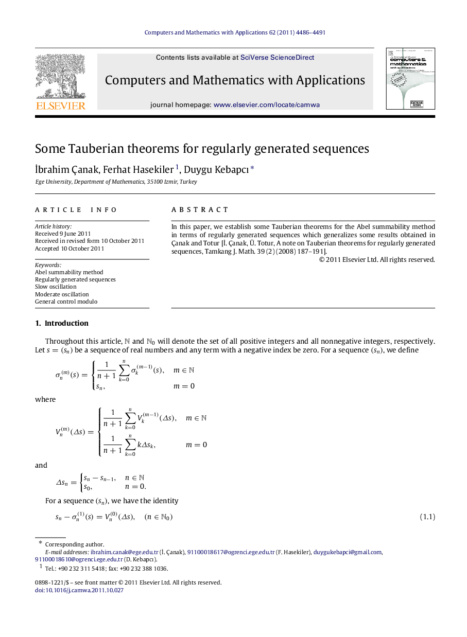 Some Tauberian theorems for regularly generated sequences