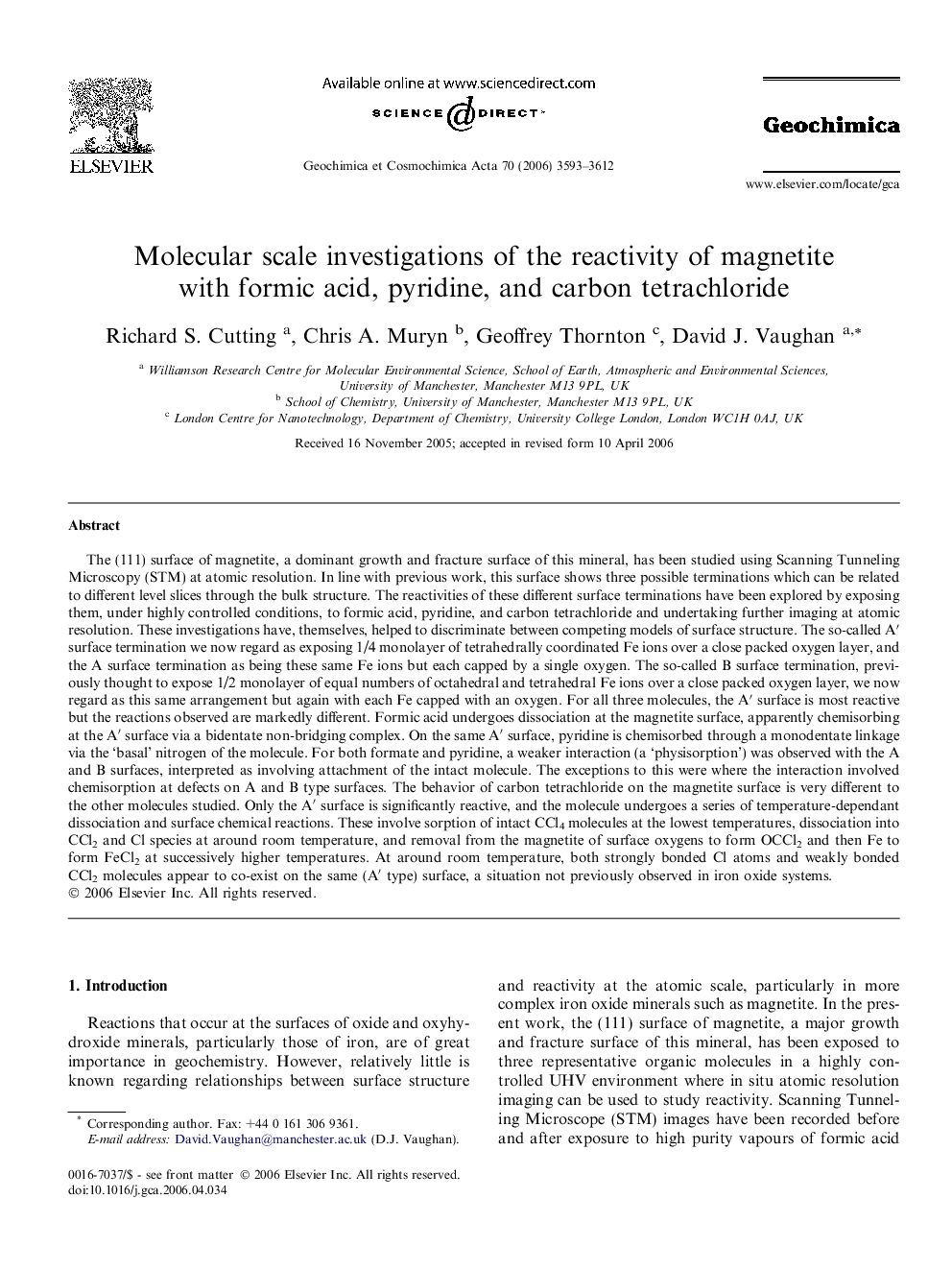 Molecular scale investigations of the reactivity of magnetite with formic acid, pyridine, and carbon tetrachloride
