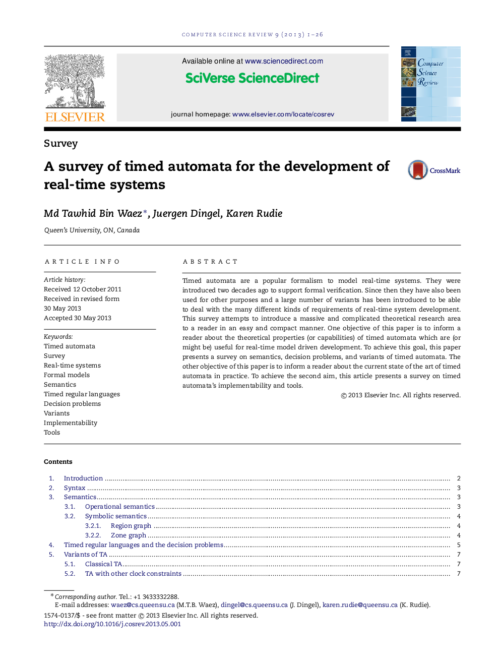 A survey of timed automata for the development of real-time systems