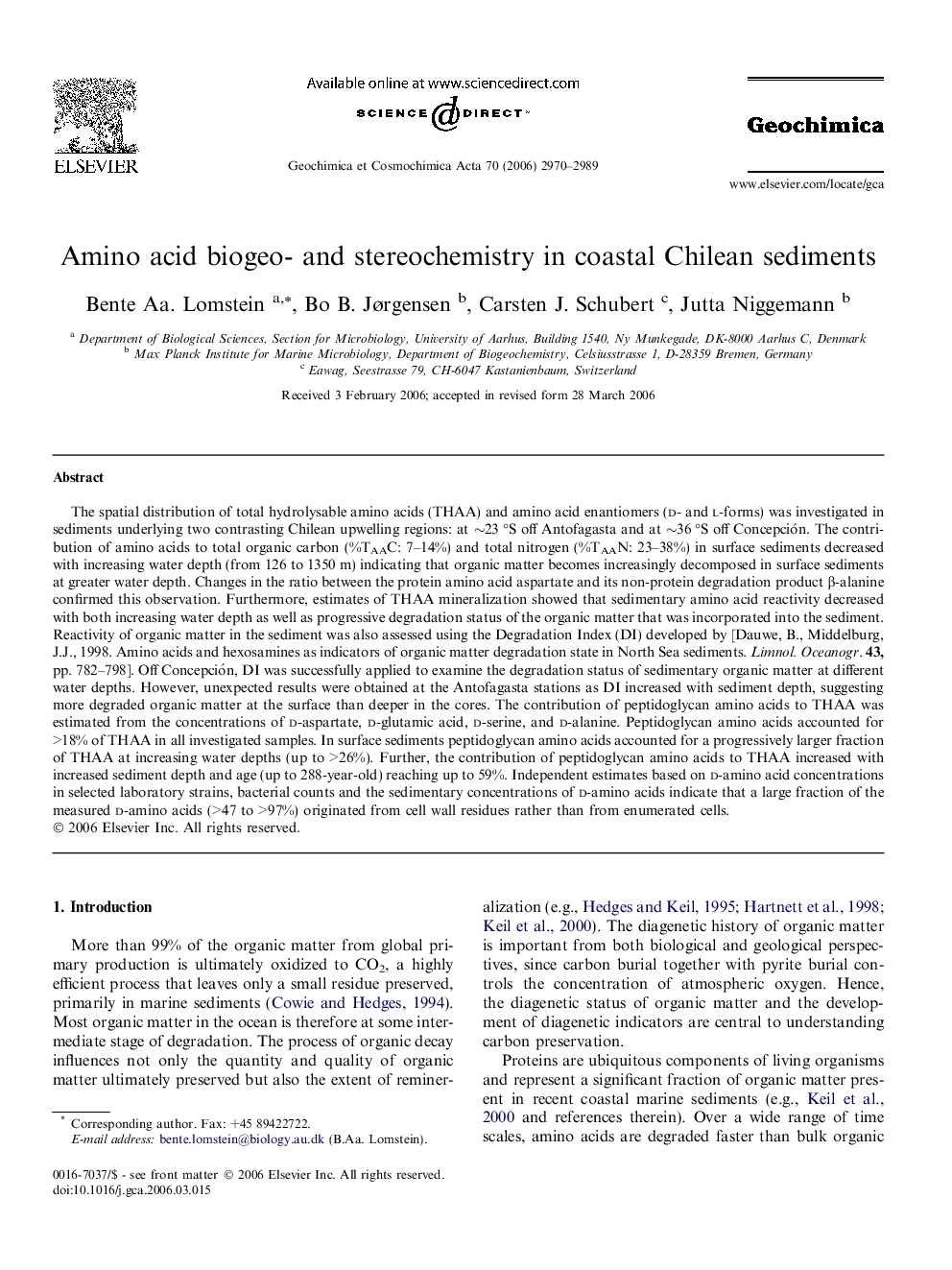 عکس صفحه اول مقاله: Amino acid biogeo- and stereochemistry in coastal Chilean sediments Amino acid biogeo- and stereochemistry in coastal Chilean sediments
