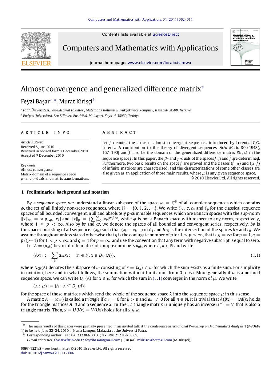 Almost convergence and generalized difference matrix 