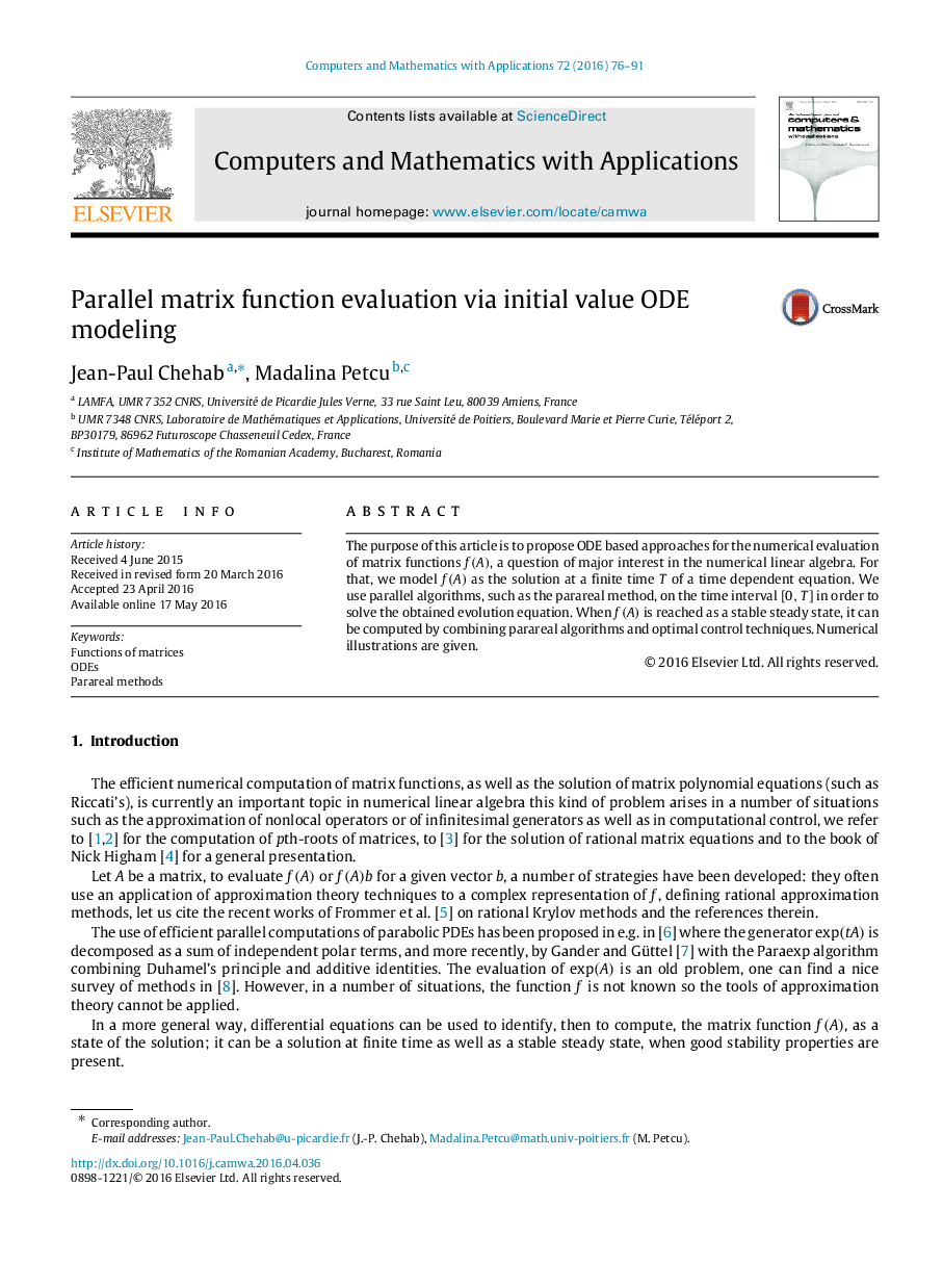 Parallel matrix function evaluation via initial value ODE modeling