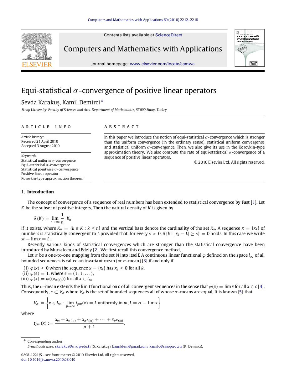 Equi-statistical σσ-convergence of positive linear operators