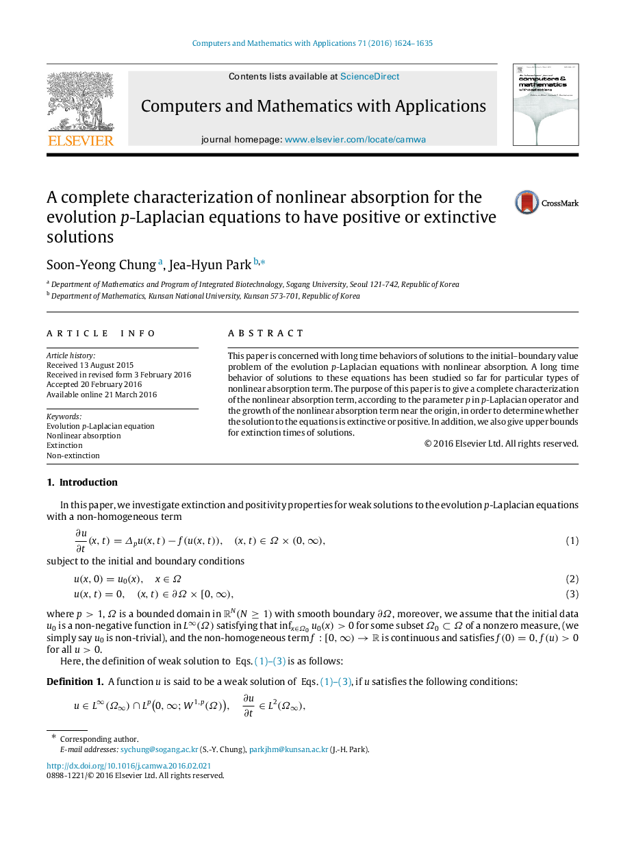 A complete characterization of nonlinear absorption for the evolution pp-Laplacian equations to have positive or extinctive solutions