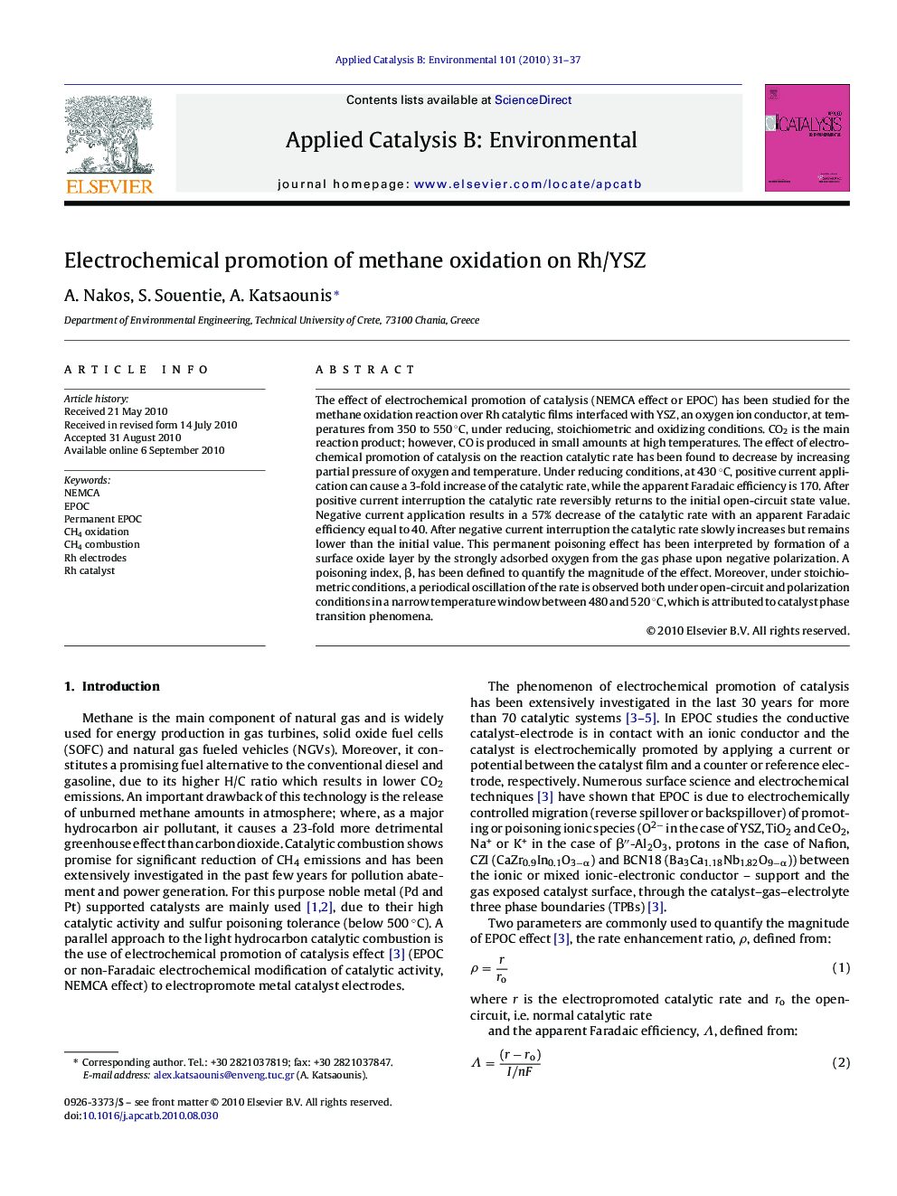 Electrochemical promotion of methane oxidation on Rh/YSZ