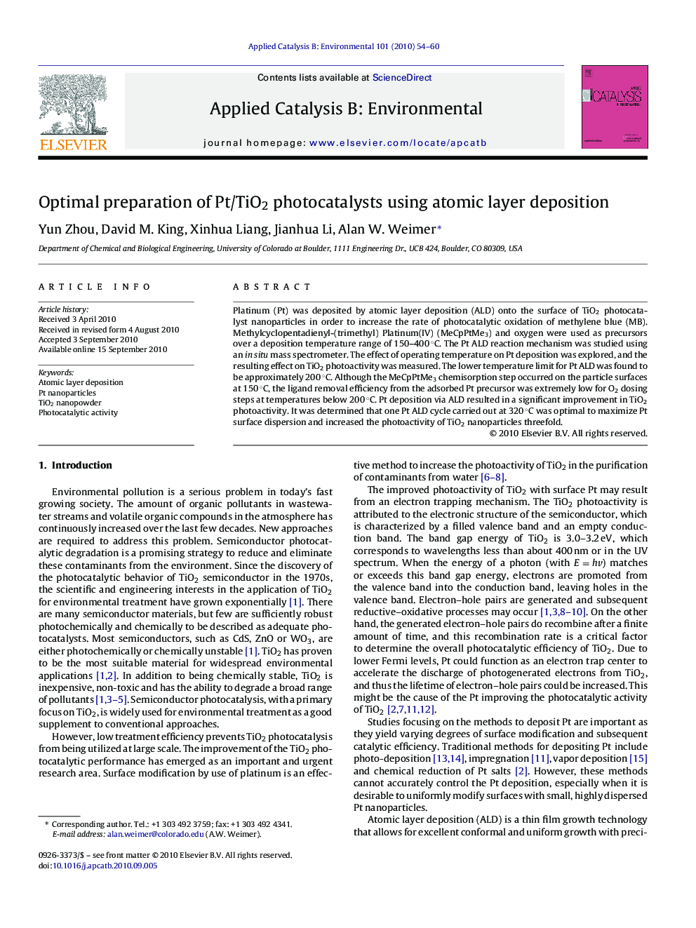 Optimal preparation of Pt/TiO2 photocatalysts using atomic layer deposition