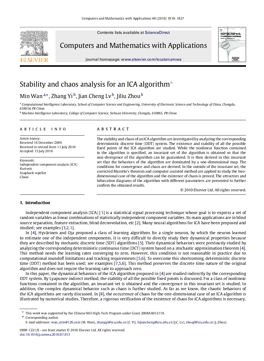 Stability and chaos analysis for an ICA algorithm 