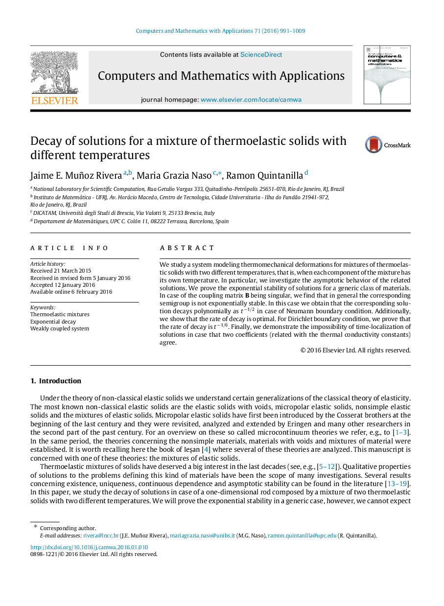 Decay of solutions for a mixture of thermoelastic solids with different temperatures