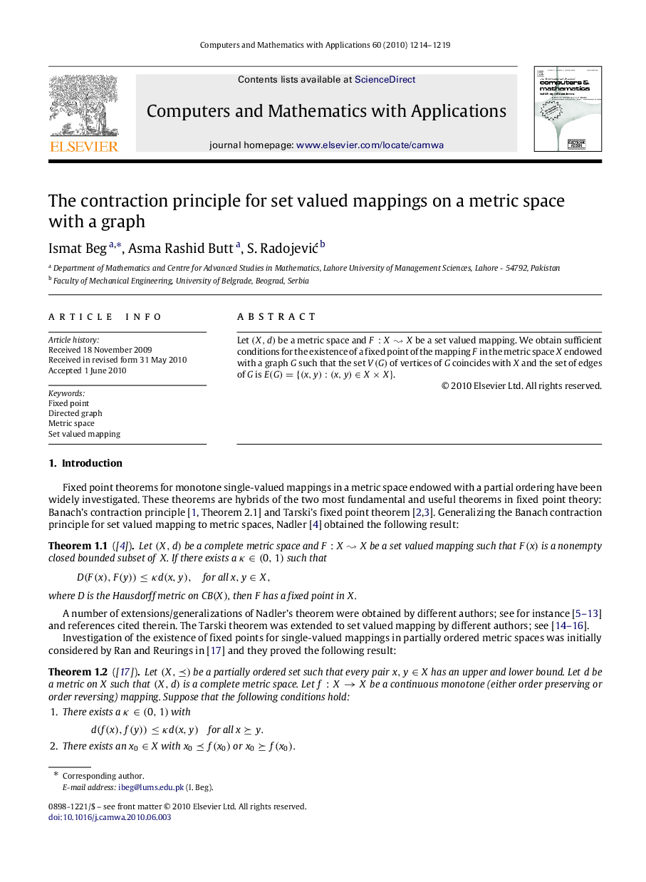 The contraction principle for set valued mappings on a metric space with a graph