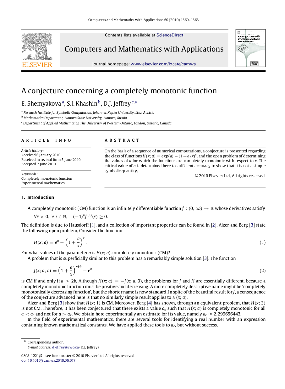 A conjecture concerning a completely monotonic function