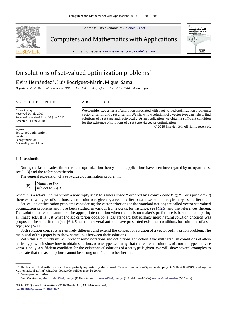 On solutions of set-valued optimization problems 