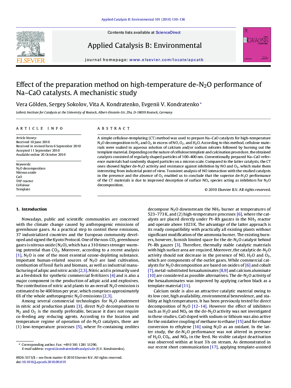 Effect of the preparation method on high-temperature de-N2O performance of Na–CaO catalysts. A mechanistic study