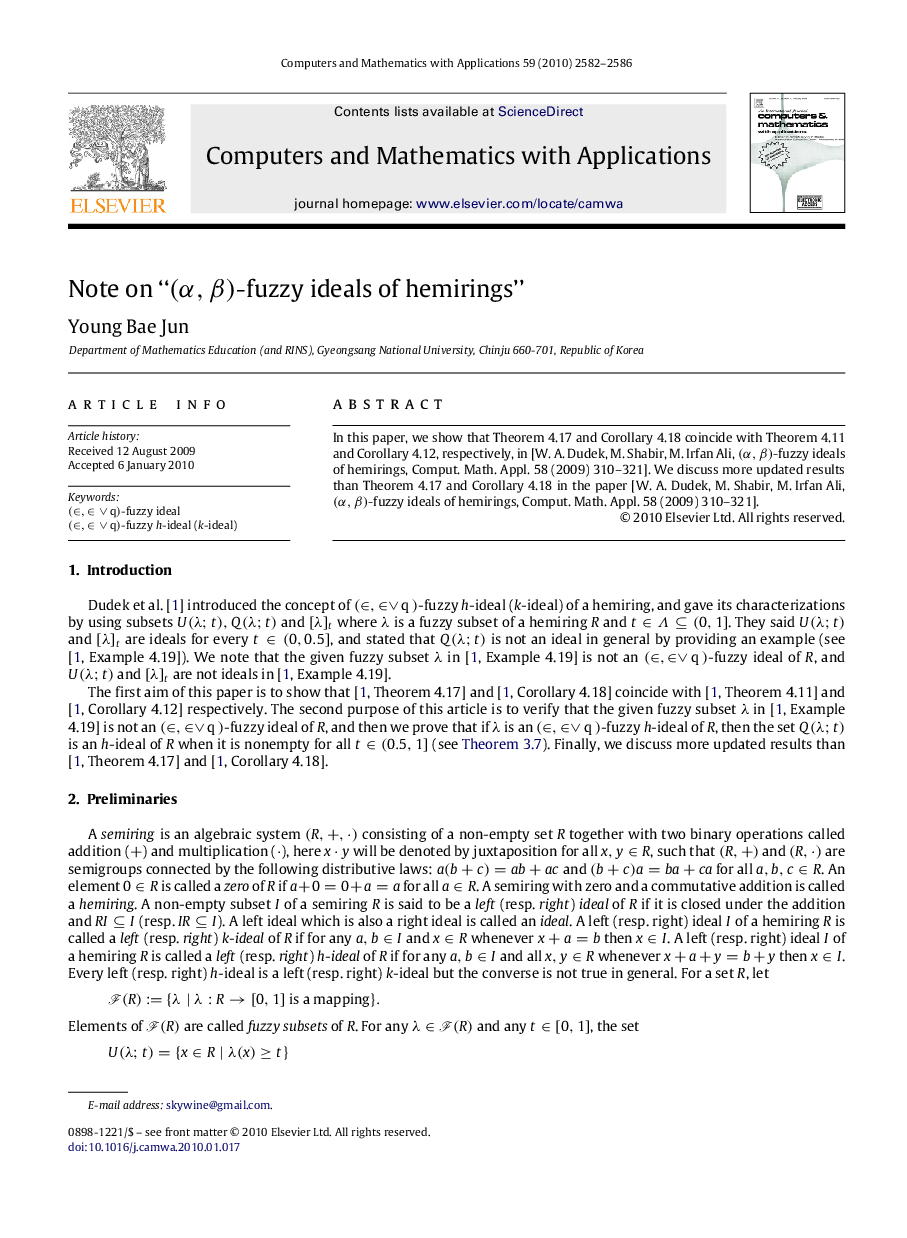 Note on “(α,β)(α,β)-fuzzy ideals of hemirings”