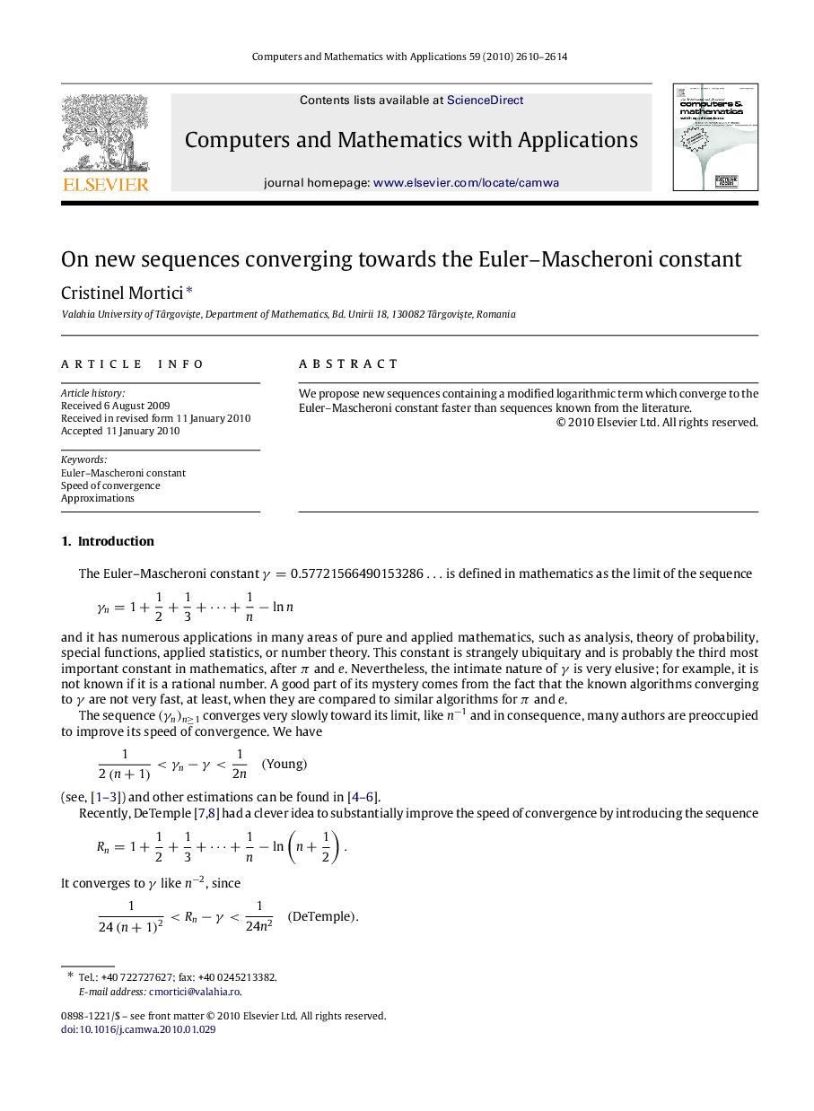 On new sequences converging towards the Euler–Mascheroni constant