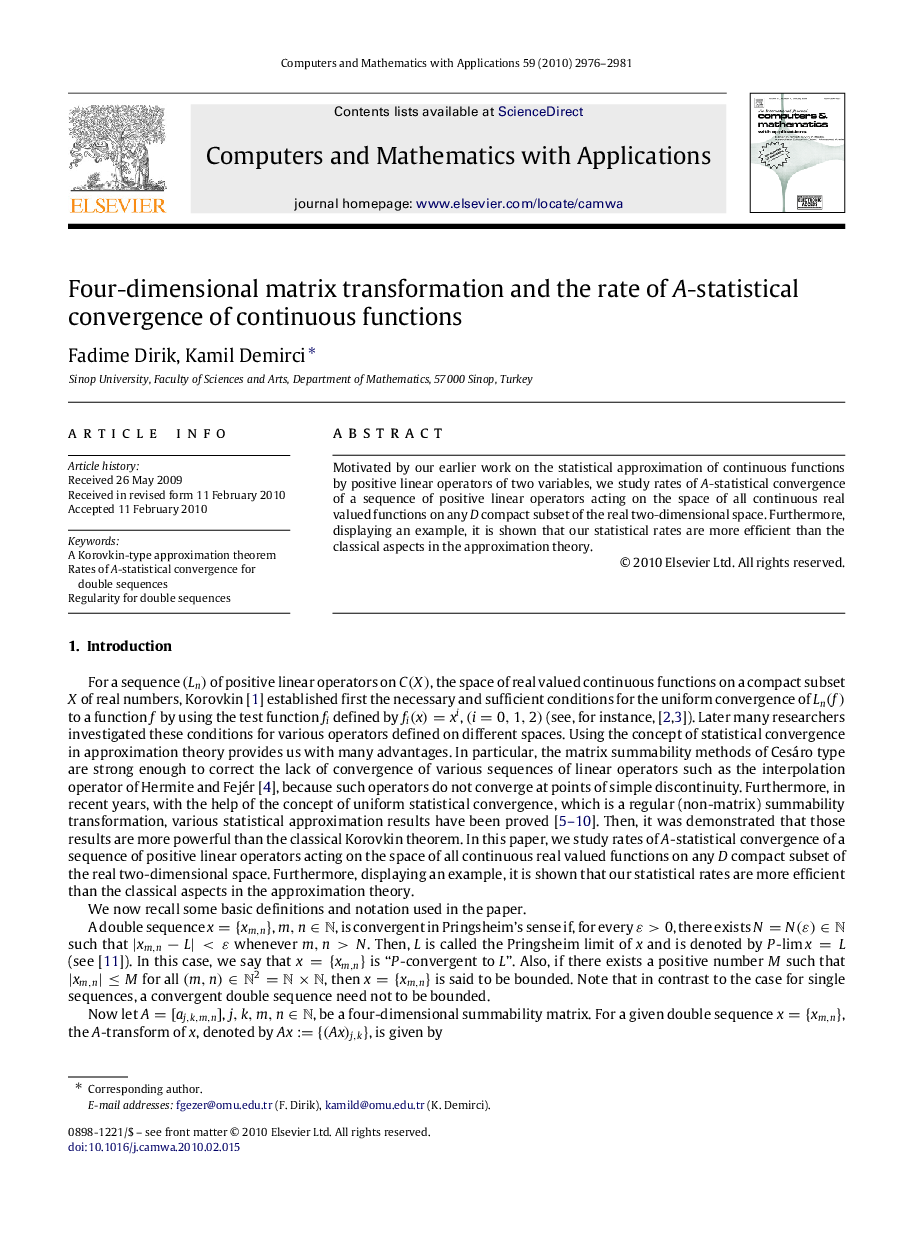 Four-dimensional matrix transformation and the rate of AA-statistical convergence of continuous functions
