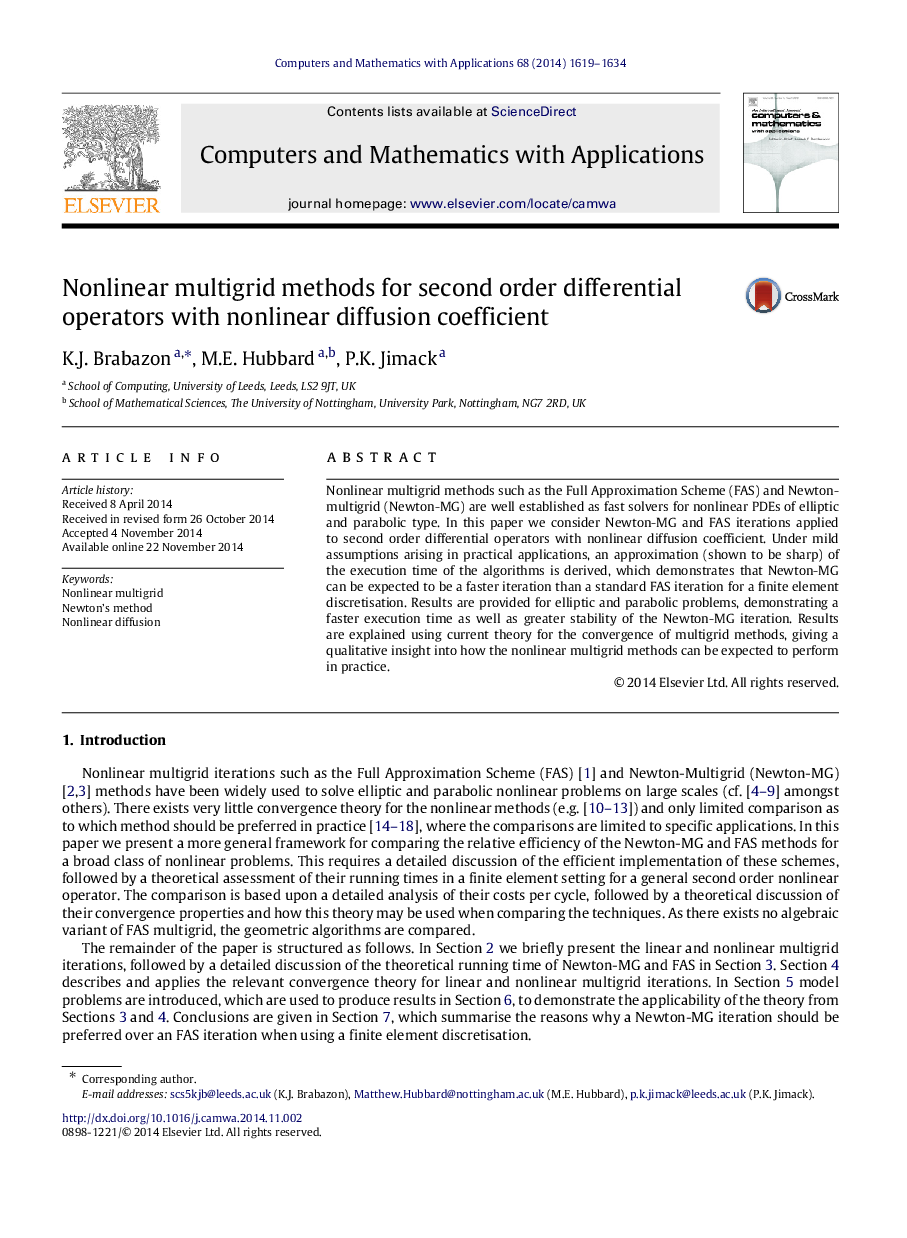 Nonlinear multigrid methods for second order differential operators with nonlinear diffusion coefficient