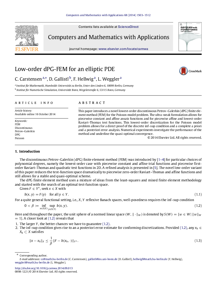 Low-order dPG-FEM for an elliptic PDE