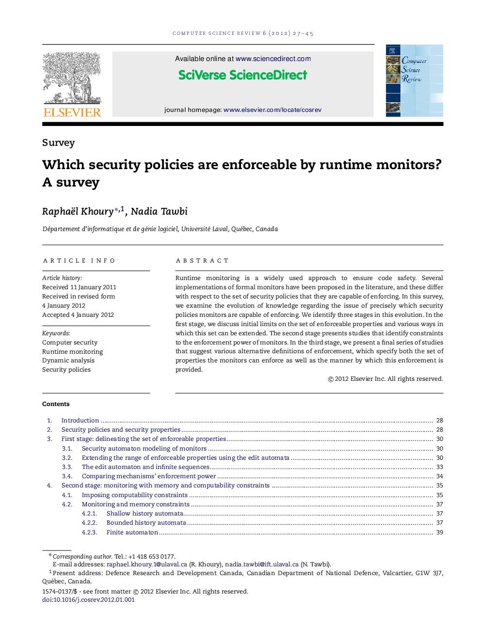 Which security policies are enforceable by runtime monitors? A survey