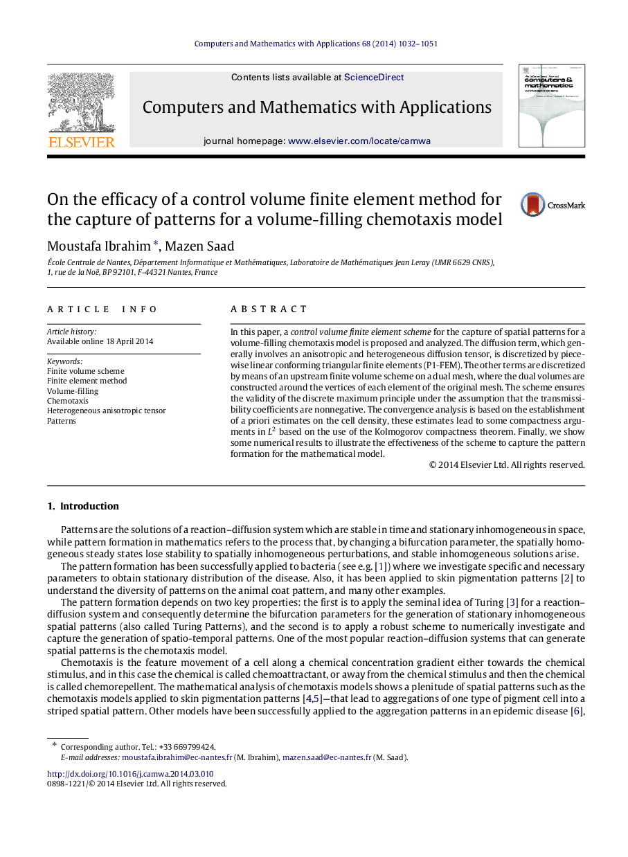 On the efficacy of a control volume finite element method for the capture of patterns for a volume-filling chemotaxis model