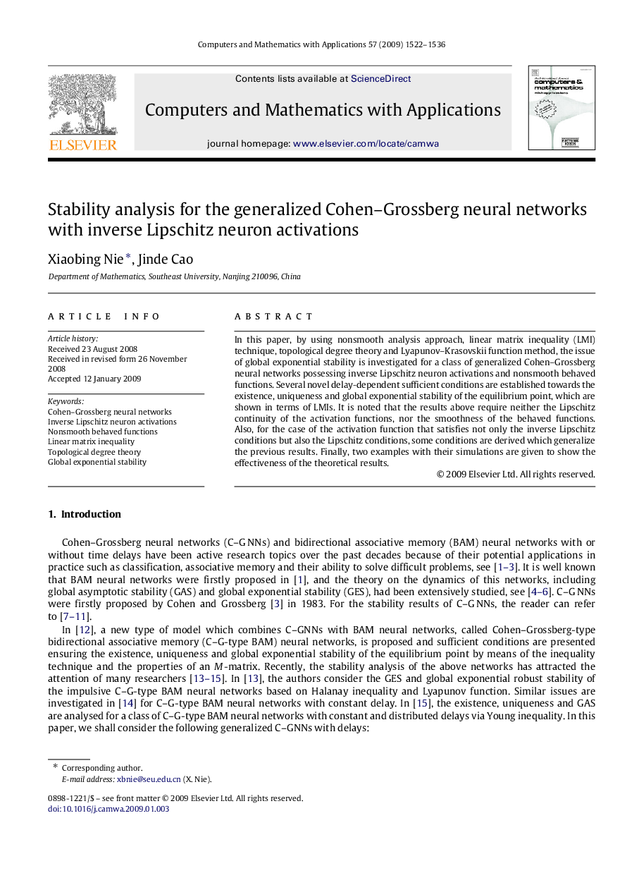 Stability analysis for the generalized Cohen–Grossberg neural networks with inverse Lipschitz neuron activations