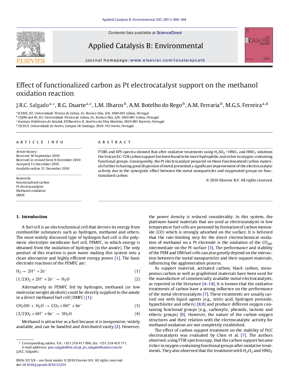 Effect of functionalized carbon as Pt electrocatalyst support on the methanol oxidation reaction