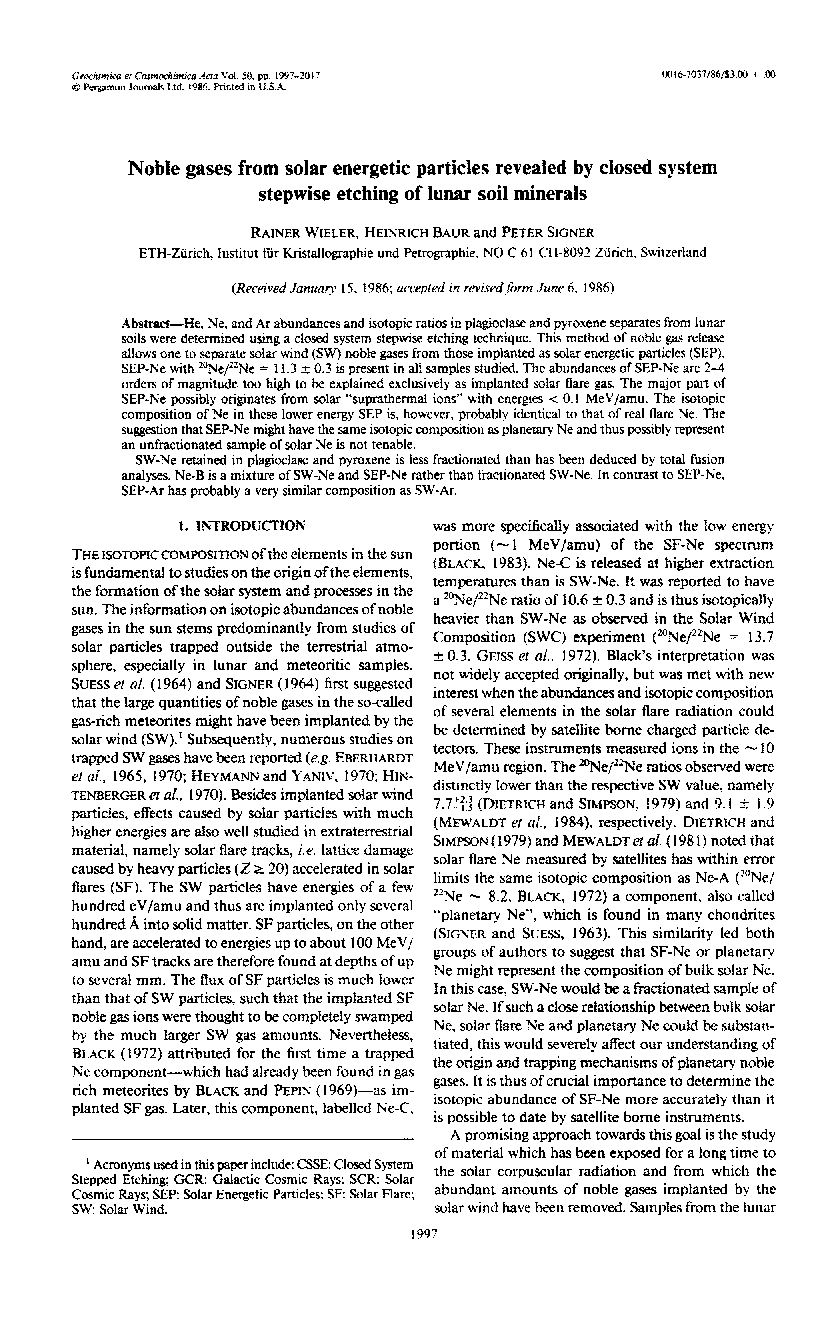 گازهای نجیب از ذرات پر انرژی خورشید، توسط سیستم اکتیو شده گسسته از مواد معدنی خاکی نشان داده شده است 