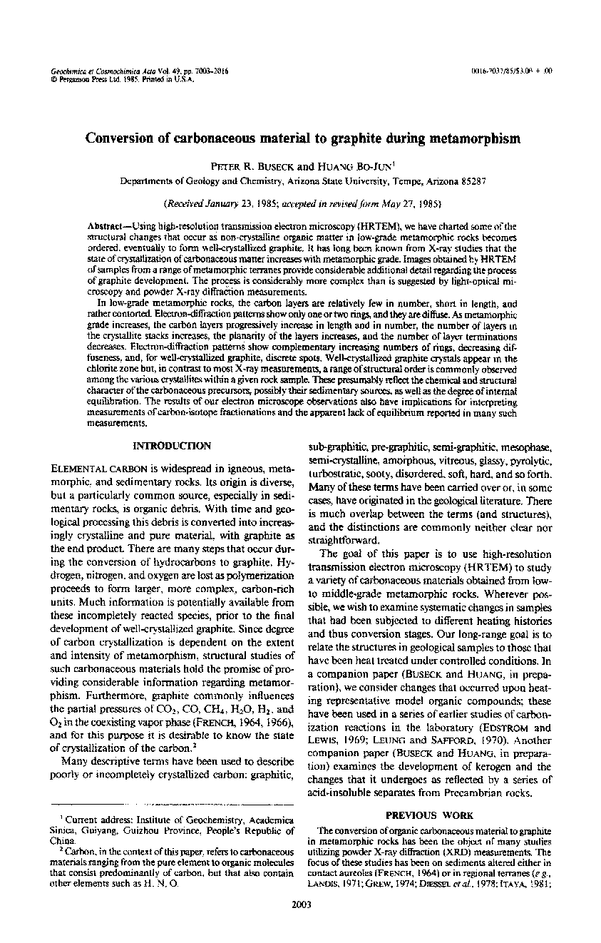 Conversion of carbonaceous material to graphite during metamorphism