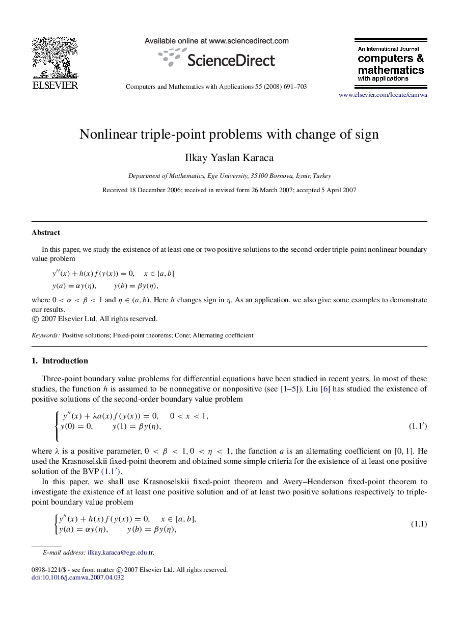 Nonlinear triple-point problems with change of sign