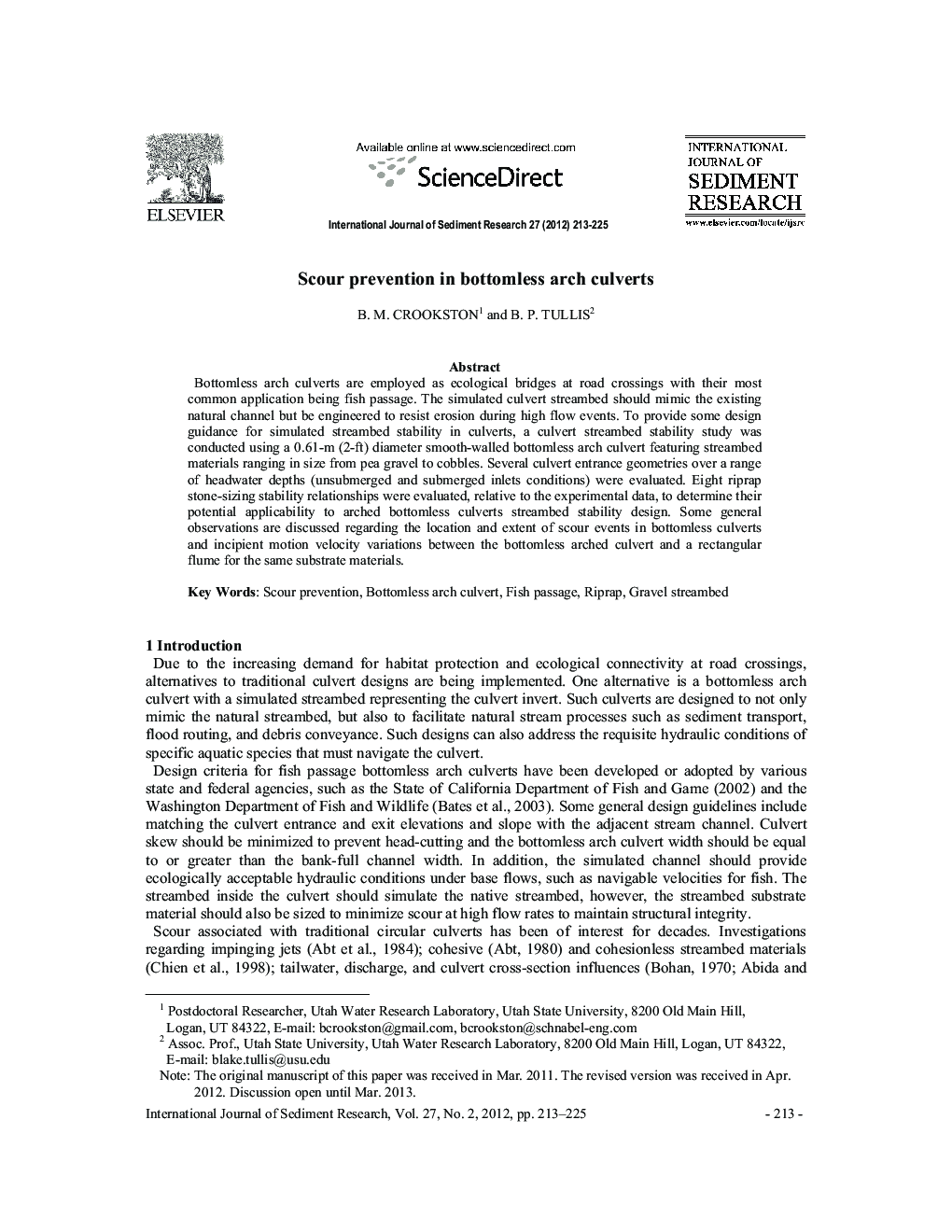 Scour prevention in bottomless arch culverts 