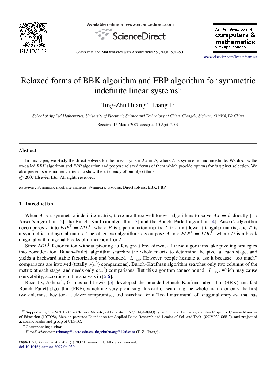 Relaxed forms of BBK algorithm and FBP algorithm for symmetric indefinite linear systems 