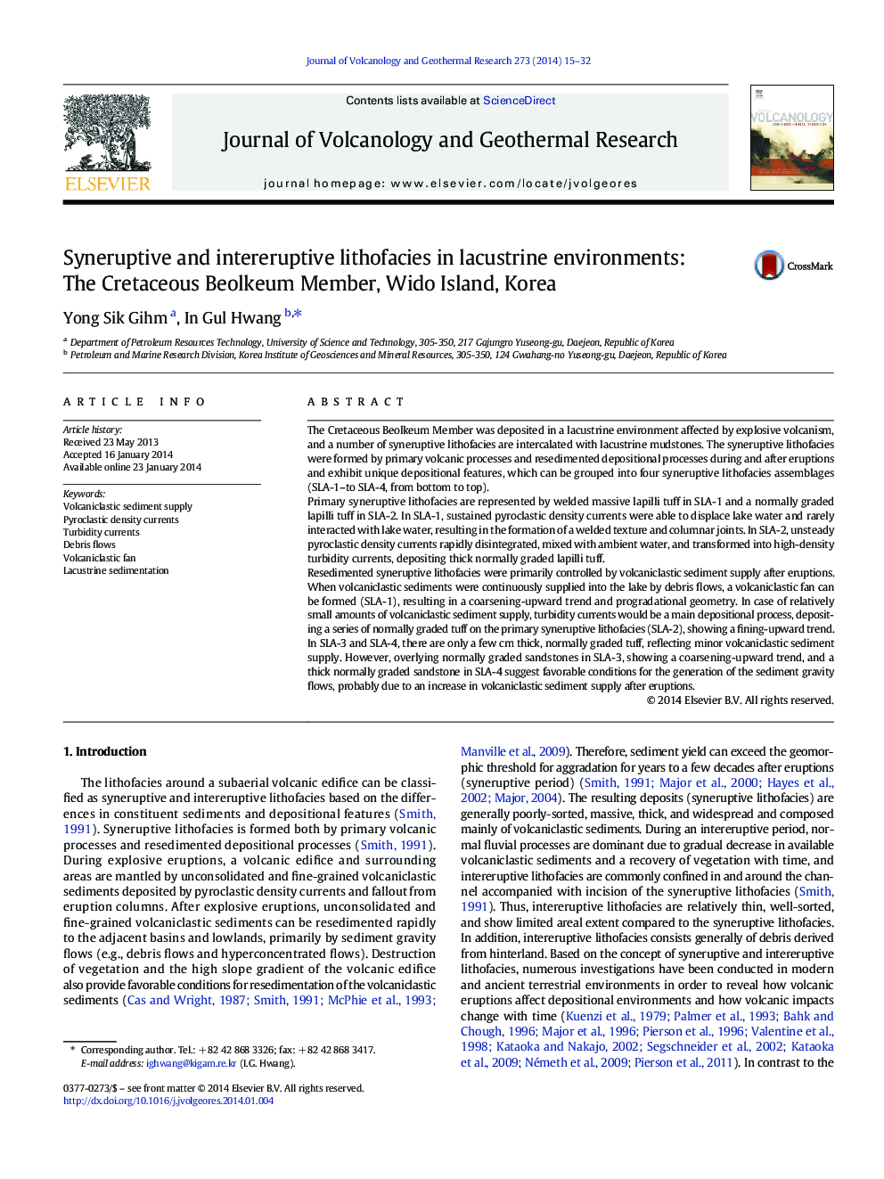 Syneruptive and intereruptive lithofacies in lacustrine environments: The Cretaceous Beolkeum Member, Wido Island, Korea