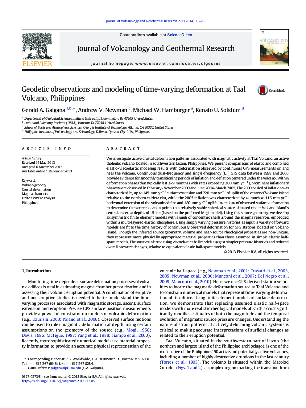 Geodetic observations and modeling of time-varying deformation at Taal Volcano, Philippines