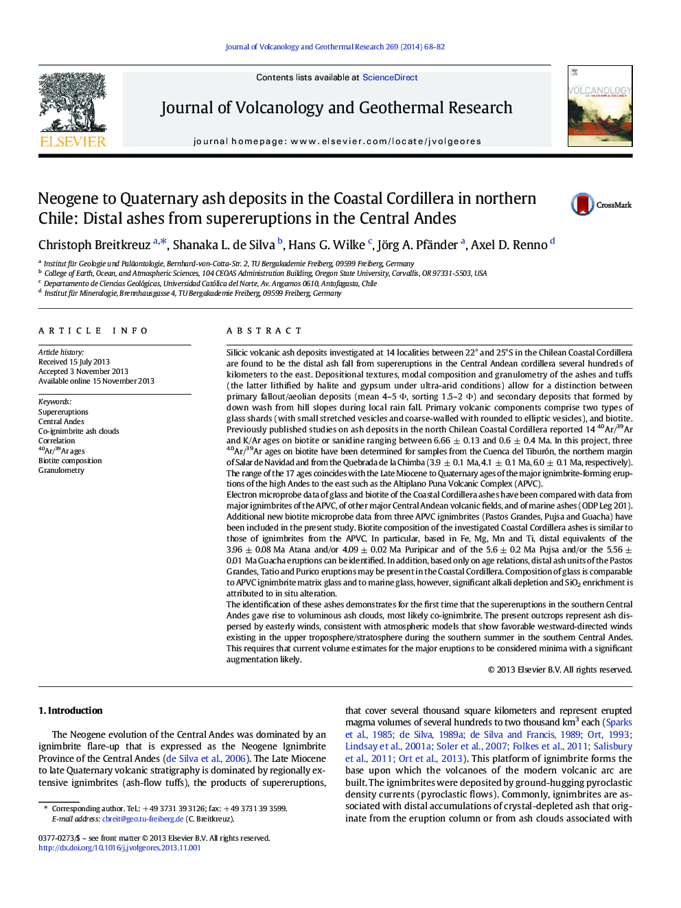 Neogene to Quaternary ash deposits in the Coastal Cordillera in northern Chile: Distal ashes from supereruptions in the Central Andes