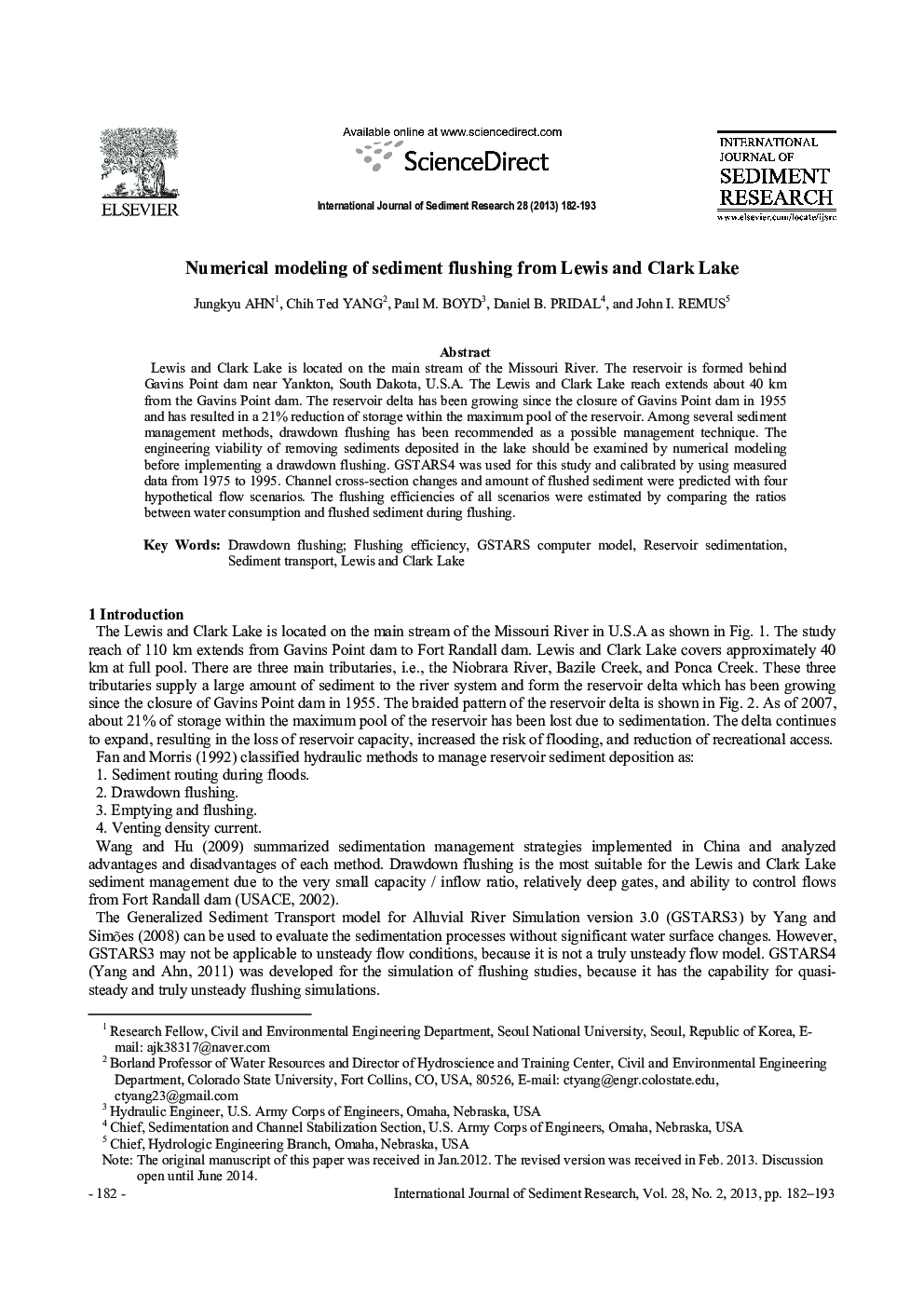 Numerical modeling of sediment flushing from Lewis and Clark Lake 